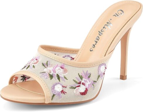 Oh Mispares Heeled Mules for Women High Heel Floral Sandals Mesh Embroidered Stiletto Slip-on Open Toe Elegant Dress Shoes for Wedding Prom Party in Kuwait
