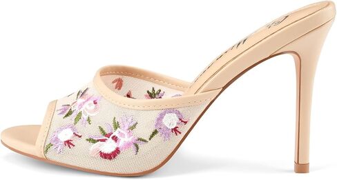 Oh Mispares Heeled Mules for Women High Heel Floral Sandals Mesh Embroidered Stiletto Slip-on Open Toe Elegant Dress Shoes for Wedding Prom Party in Kuwait