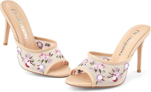Oh Mispares Heeled Mules for Women High Heel Floral Sandals Mesh Embroidered Stiletto Slip-on Open Toe Elegant Dress Shoes for Wedding Prom Party in Kuwait