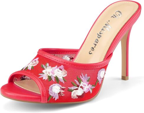 Oh Mispares Heeled Mules for Women High Heel Floral Sandals Mesh Embroidered Stiletto Slip-on Open Toe Elegant Dress Shoes for Wedding Prom Party in Kuwait
