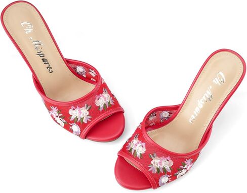 Oh Mispares Heeled Mules for Women High Heel Floral Sandals Mesh Embroidered Stiletto Slip-on Open Toe Elegant Dress Shoes for Wedding Prom Party in Kuwait