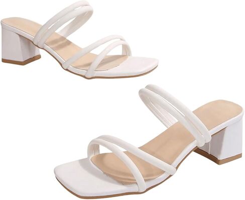 MakeMechic Women's Pu Leather Square مفتوحة إصبع القدم الكعبة المكتنزة الصنادل ذات الكعب الأوسط in Kuwait