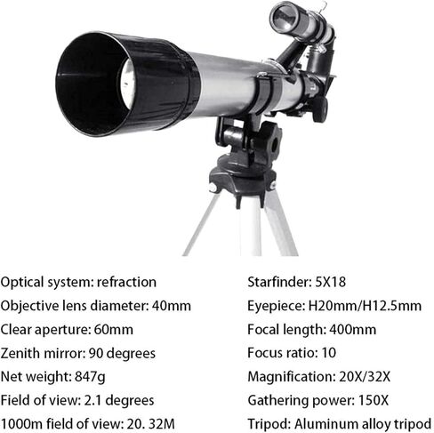 Telescope 90X الفضاء الفلكي للأطفال 40 مم مبتدئين علم الفلك أحادي الانكسار مع 2 العدسة ترايبود البالغين فائقة السفر عائلة لطيفة (أبيض) in Kuwait