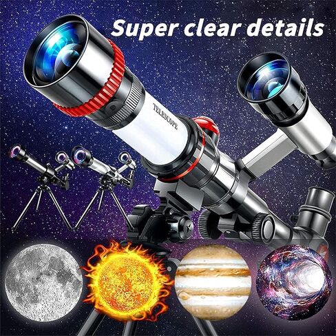 Telescope for Kids Adults Beginner 50Mm Refractor Astronomy Telescope with Finder Scope &Amp; Tripod Multi-Powered Eyepiece Monocular for Watching (Silver One Size) in Kuwait