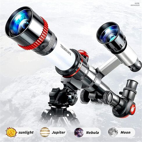 Telescope for Kids Adults Beginner 50Mm Refractor Astronomy Telescope with Finder Scope &Amp; Tripod Multi-Powered Eyepiece Monocular for Watching (Silver One Size) in Kuwait