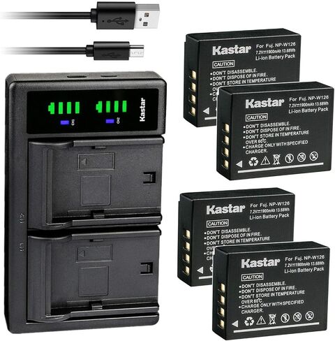 Kastar 4-Pack Battery and LTD2 USB Charger Replacement for Fujifilm NP-W126, NP-W126s Battery, Fujifilm BC-W126 Charger, Fujifilm HS30EXR, HS33EXR, HS35EXR, HS50EXR, X-PRO1, X-PRO2 Digital Cameras in Saudi Arabia