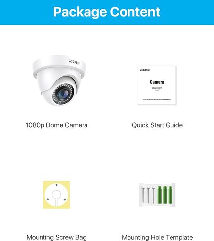ZOSI 2.0MP 1080P 1920TVL HD-TVI CCTV Security Dome Camera Outdoor Indoor,80ft IR Night Vision, Aluminum Metal Housing for HD-TVI, AHD, CVI 720P,1080P,5MP,4K Analog Surveillance DVR in Saudi Arabia