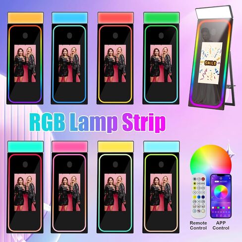 Magic Mirror Photo Booth 65'' with 32'' Touch Screen Selfie Mirror Photo Booth with Flight Case, Music Sync Lamp App Remote Control RGB Light for Event Rentals in Saudi Arabia