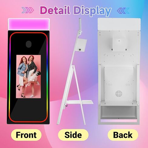 Magic Mirror Photo Booth 65'' with 32'' Touch Screen Selfie Mirror Photo Booth with Flight Case, Music Sync Lamp App Remote Control RGB Light for Event Rentals in Saudi Arabia