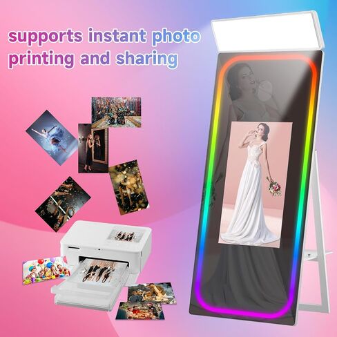 Magic Mirror Photo Booth 65'' with 32'' Touch Screen Selfie Mirror Photo Booth with Flight Case, Music Sync Lamp App Remote Control RGB Light for Event Rentals in Saudi Arabia