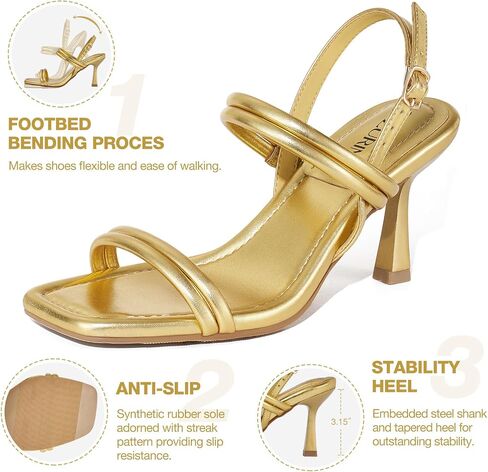 ZURIN Womens Strappy Sandals Stiletto Heels Square Open Toe Ankle Strap Dress Shoes 3 Inch Kitten Heeled Sandals for Wedding Bridal Evening Party Prom Summer in Saudi Arabia