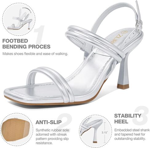 ZURIN Womens Strappy Sandals Stiletto Heels Square Open Toe Ankle Strap Dress Shoes 3 Inch Kitten Heeled Sandals for Wedding Bridal Evening Party Prom Summer in Kuwait