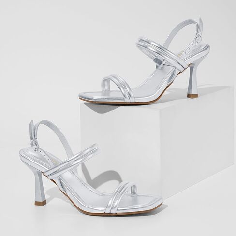 ZURIN Womens Strappy Sandals Stiletto Heels Square Open Toe Ankle Strap Dress Shoes 3 Inch Kitten Heeled Sandals for Wedding Bridal Evening Party Prom Summer in Kuwait