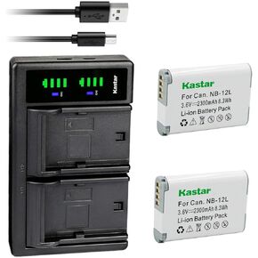 Kastar LTD2 USB Battery Charger Replacement for Canon NB-12L NB-12LH Battery, Canon CB-2LG CB-2LGE Charger, Canon PowerShot G1 X Mark II, PowerShot N100, VIXIA Mini X (LEGRIA Mini X) Camera