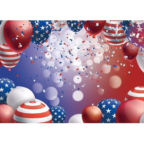 Flag and Balloon Veterans Day Photography Backdrops American Flag 4th of July Independence Day Party Photo Background Veterans Memorial National Day Party Decoration Banner 7x5ft