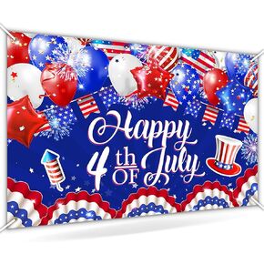 Avezano 4th of July Backdrop for Independence Day Party Photoshoot Patriotic Red White Blue American Flag Banner Memorial National Day Party Decoration Photography Background 70.8 x 43.3 Inch