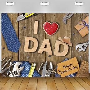Happy Father’s Day Backdrop Father's Day Backdrop for Photography I Love Dad Birthday Party Decoration Banner Studio Props7x5Ft