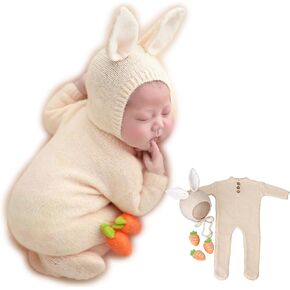 Zeroest Newborn Easter Photography Props Outfit Bunny Photo Prop Costume for Baby Boys Girls, Rabbit Ears Hat Romper Stuffed