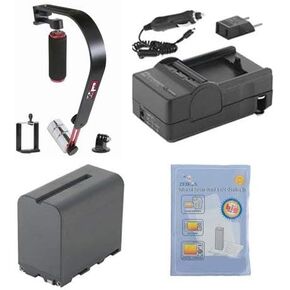 Accessory Kit Compatible with Synergy Digital, Works with Sony HXR-NX3E Camcorder Includes: SDNPF970 Battery, SDM-105 Charger, ZELCKSG Care & Cleaning, SB-8 Video Stabilizers