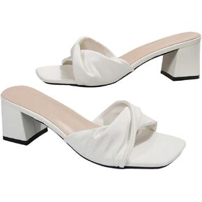 SHENHE Women's Square Open Toe Heeled Sandals Chunky Block Twisted Slip on Dressy Heel Mules