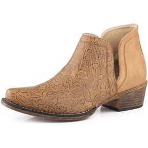 Roper Women's Tan Floral Embossed Bootie Tan 9 M
