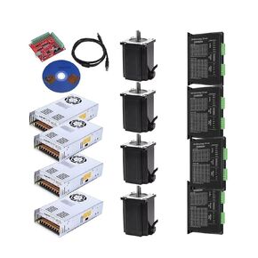 4 Kits Nema34 Stepper Motor 86 4.5N.m/8.5N.m/12N.m +DM860H Driver+400W 60V Power Supply+4 Axis(4Kit 12Nm)