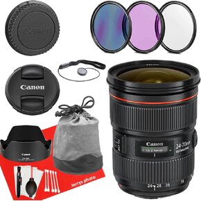 Canon EF 24-70mm f/2.8L II USM Lens for Canon EF-Mount APS-C DSLRs + Lens Case + 3 PC Filters + Hood + Dust Blower + Sensor Brush Pen + Cap Keeper + More (12pc Bundle) (Renewed)