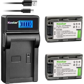 Kastar Battery (X2) & Slim LCD Charger Replacement for Sony NP-FP51 NP-FP50, DCR-30 DVD105 DVD203 DVD305 DVD92 HC20 HC21 HC26 HC30 HC32 HC36 HC40 HC42 HC46 HC65 HC85 HC96 SR40 SR60 SR80 SR100 TRV460E