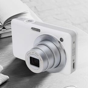 4K Digital Camera,10X Optical Zoom Vlogging Camera, 64MP Front and Rear Selfie Lens, Flash, Compact Cameras for Photography and Video, 3 & 1 Battery (White)