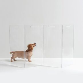 Hiddin Clear Acrylic Dog Gate - High Zig Zag Clear Pet Gate for Home 4 Panels - Sturdy Free-Standing Design - Modern Clear Acrylic Dog Pen - Transparent Pet Gate for Home - Safe & Stylish