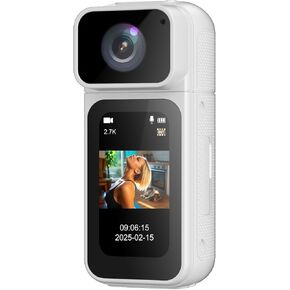 2.7K WIFI MINI BODY CAMERA ، 64 جيجابايت من كاميرا كاميرا فيديو يمكن ارتداؤها بيضاء مع عدسة دوارة 180 درجة ، كاميرا عمل مصغرة مع تصوير شاشة HD 1.47 بوصة للتسجيل اليومي ركوب الدراجات والمشي للحيوانات الأليفة