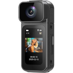 2.7K WiFi Mini Body Camera,64GB Black Wearable Camera with 180°Rotating Lens,Mini Action Camera with 1.47 "HD Screen visualization Photography for Daily Recording Bike Cycling & Pet Walking