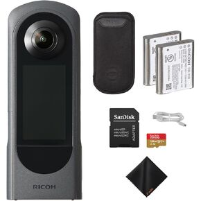 كاميرا Ricoh Theta x 360 °-مستشعر الفيديو 5.7k ومستشعر مزدوج 48 ميجابكسل لإنشاء محتوى غامرة مع بطارية إضافية قابلة لإعادة الشحن ، وبطاقة ذاكرة متطرفة 128 جيجابايت ومجموعة باقة القماش Waith