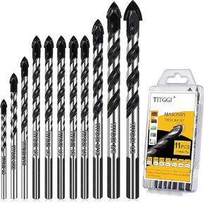 11pcs مجموعة بتات الحفر الباسونية ، 1/8 "-1/2" طرف بتات كربيد القوة الصناعية ، مجموعة الحفر المطبوعة للزجاج/الطوب/البلاستي