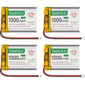 3.7V 1000mAh 1S 3C LiPo Batteries (4-Pack) Rechargeable with Protection Board, Insulated Tape & PH2.0 Plug for Ar duino, ESP32 & RPI UPS