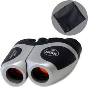 HUNTER 10x Magnification Small Black Binoculars | 25mm Ruby Lenses | Rubber Grip & Focus Slider | Includes Neck Strap & 4" x 4" Cleaning Cloth | Ideal for Backpacking & Kids