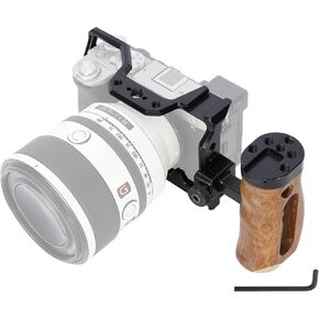 NICEYRIG A7CII A7CR A7C Cage Kit with Wooden Side Handle for Sony DSLR Camera, Videomaking Stabilizer with Quick Release Bottom Plate for ARCA-Style, Cold Shoe