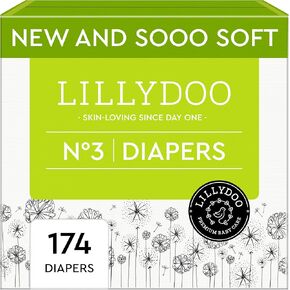 Baby Diapers - Size 3 (13-22 lbs), Monthly Supply (174 Count), Leak Protection, Skin-Friendly, Ultrasoft, Perfume- & Chlorine-Free, Hypoallergenic, dermatologically Tested, Oeko-TEX®