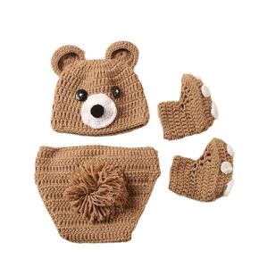 Knitted Bear Hat and Pants Set with Matching Shoes Comfortable and Photoshoots Clothing for Baby Photography