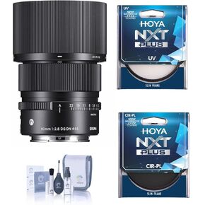 Sigma 90mm f/2.8 DG DN Contemporary Lens for L Mount, Bundle with Hoya NXT Plus 55mm UV+CPL Filter Kit, Cleaning Kit