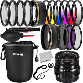 FUJIFILM XF 16mm f/2.8 R WR Lens with Advanced Accessory Bundle: Water-Resistant Lens Pouch, 6PC Gradual Color Filter Kit, 3PC Multi-Coated UV Filter Kit (UV, CPL, FLD) & Much More (Black)