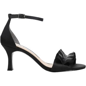 NINA Womens Lisa Ankle Strap Evening Dress Sandals Low Heel 1-2" - Black