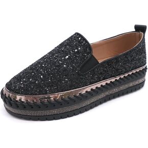 Women's Platform Rhinestones Glitter Fashion Sneakers Comfortable Slip On Flat Loafers Walking Wedding Dress Shoes Casual Shoes