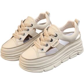 Women's Breathable Sneakers - Casual Lace-Up Platform Shoes Sandals