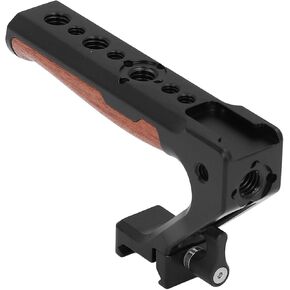 Wooden Camera Top Handle, Camera Cage Top Handle Grip Universal Aluminum Alloy Wooden Grip Camera Handle with 1/4 3/8 Inch Threads Cold Shoe Mount for Hole for Camera