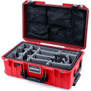 ColorCase Pelican Air 1535 Carry-on Case Red - Medium Size Waterproof Case with Gray Padded Microfiber Dividers & Mesh Lid Organizer - Red Handles & Latches