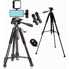 طقم ثلاثيات ثلاثي القوائم للخدمة الثقيلة مصباح LED LED Dual Frailles Microphone Microphone Kit لـ Tiktok و Instagram وما إلى ذلك.