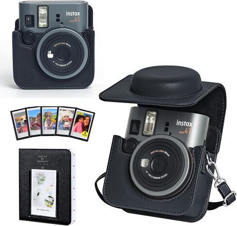 CAIYOULE Camera Case for Fujifilm Instax Mini 41 Instant Film Camera, Retro PU Leather Protective Camera Crossbody Bag for Fuji Mini 41 with 64 Photo Album, Adjustable shoulder Strap, Black-No Camera in Kuwait