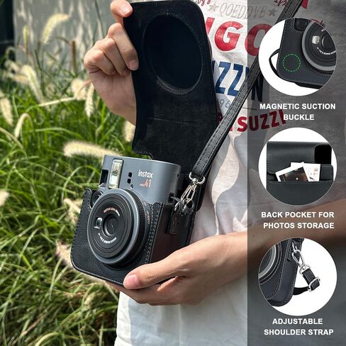 CAIYOULE Camera Case for Fujifilm Instax Mini 41 Instant Film Camera, Retro PU Leather Protective Camera Crossbody Bag for Fuji Mini 41 with 64 Photo Album, Adjustable shoulder Strap, Black-No Camera in Kuwait