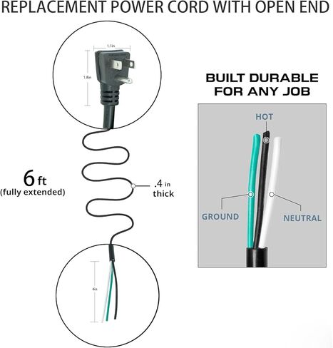6ft cable power cord pigtral 3 prong 14awg Open Wiring End Hight SJT SJT استبدال سلك الطاقة 110V 115V 120V لـ Universal Action NEMA 5-15 Plug US SJT 14AWG (15A) (14/3) in Kuwait